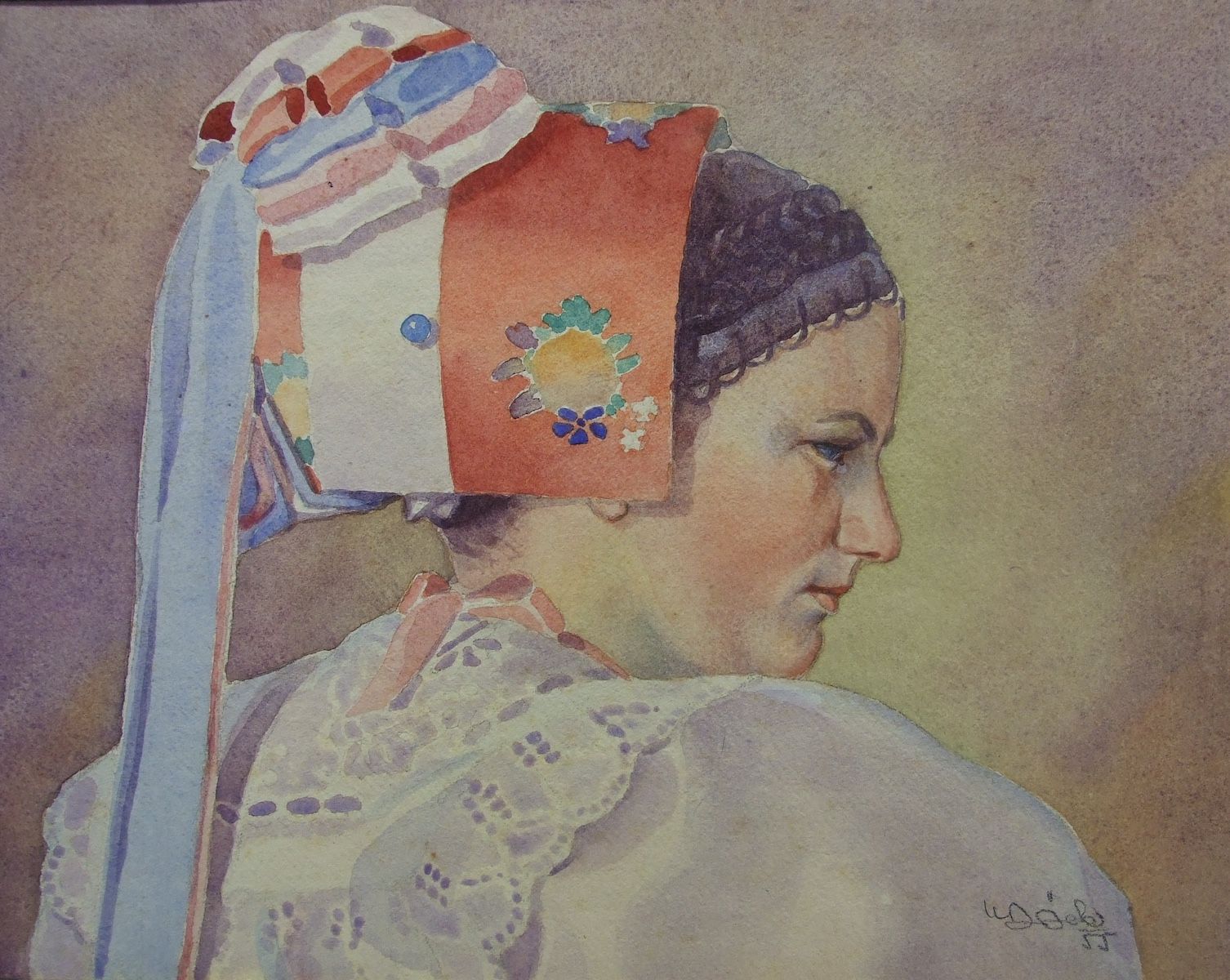 „Děvče ze Staré Břeclavi“. Karel Božek st., akvarel, 1955. Archiv autorky